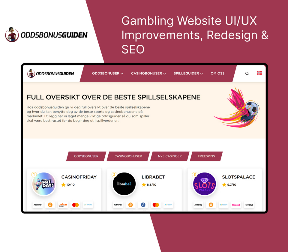 Gambling Website UI/UX Improvements, Redesign & SE